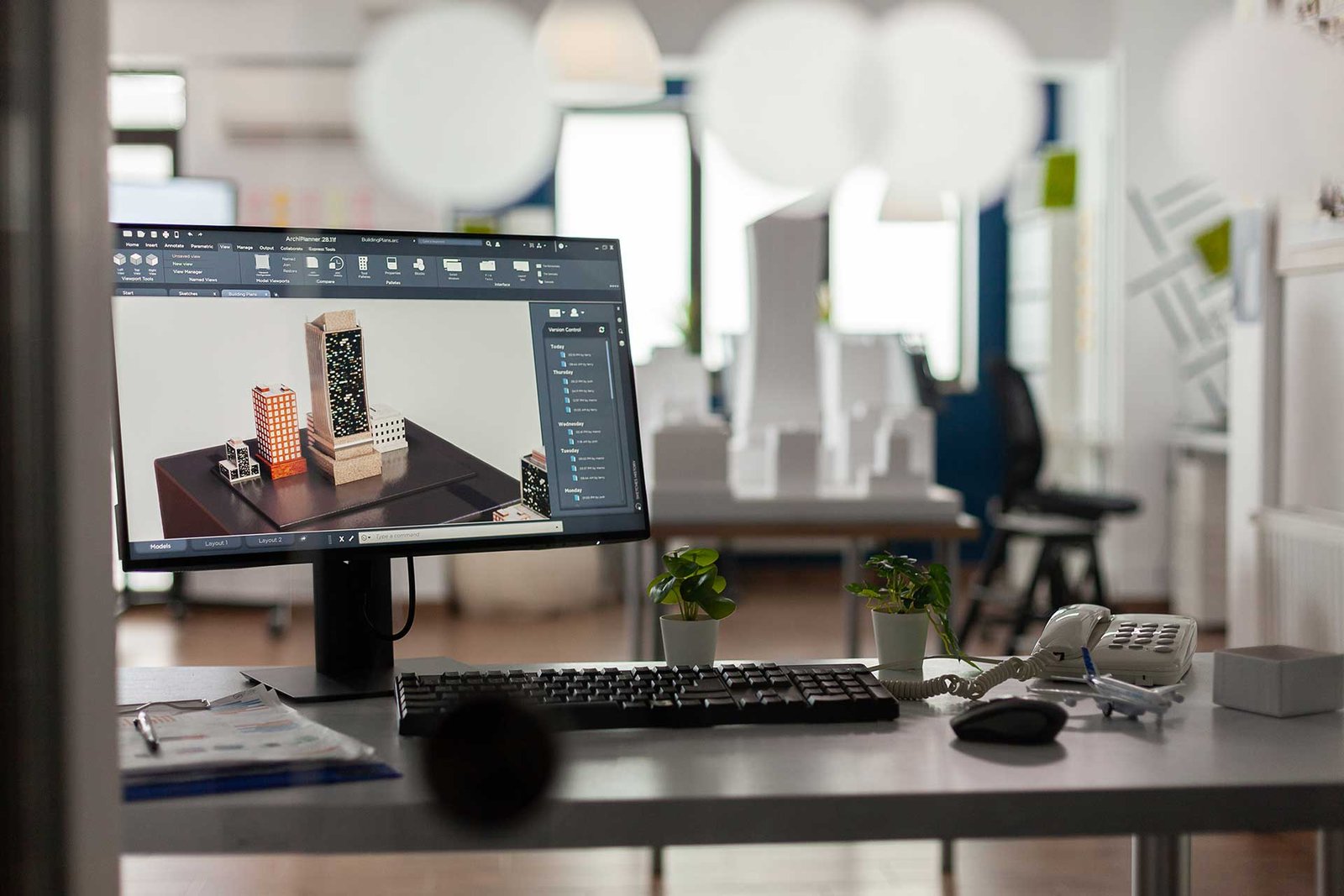 closeup-of-modern-architect-desk-with-workstation
